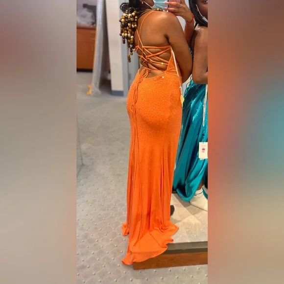 slim fit dress slacks Mermaid Long Sleeve Orange Sequin Prom Dresses